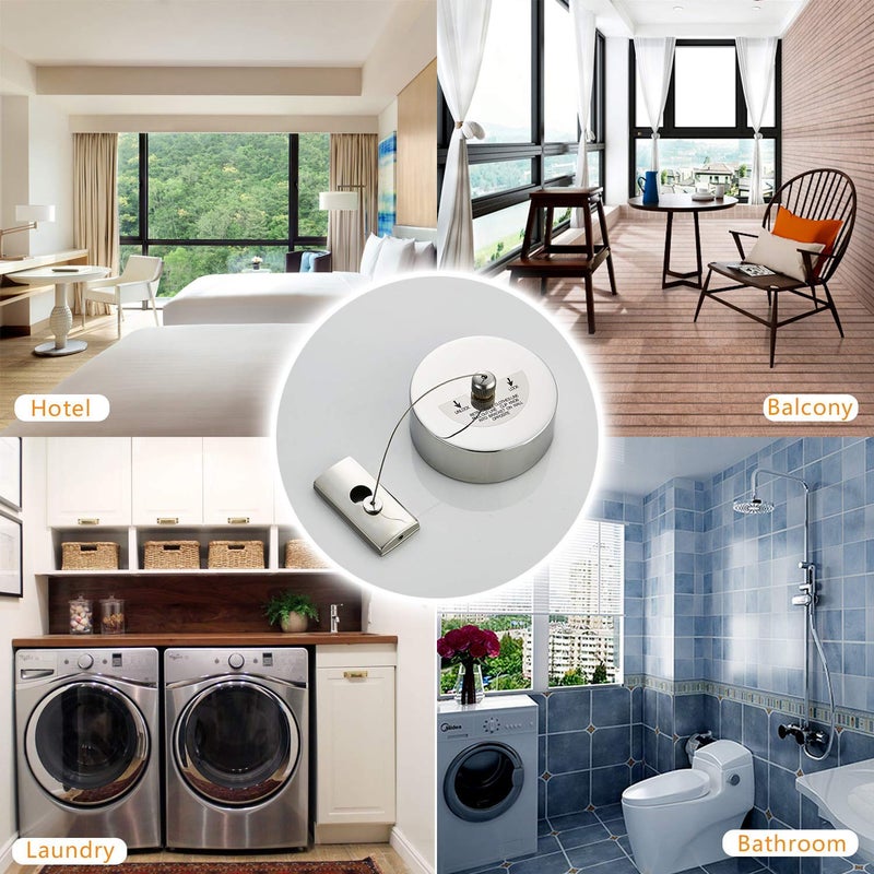 JOOM Retractable Clothesline Stainless Steel Heavy Duty 9Feet(MAX) for Hanging Drying in Bathroom Laundry Hotels, Chrome Finish,Round Style (Chrome A (Drill)) - Image 4